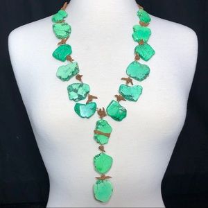 Green Stone Raw Slice Chunky Long Necklace